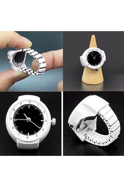 Bozhi Vintage Punk Ring Watch - White, Mini, Elastic Strap, Quartz