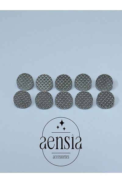 aensia Set of 10 Silver Staple PatterneD TextureD Metal Shirt Buttons - 1.14 Cm
