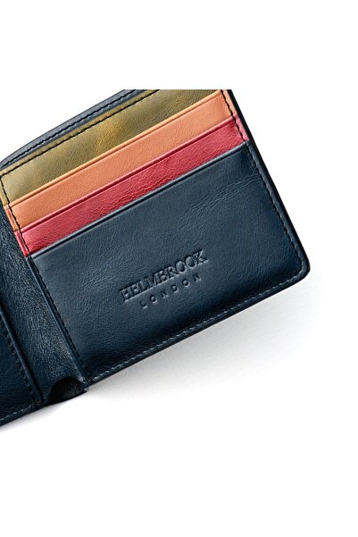 HELMBROOK Portofel Eldridge pentru bărbați, albastru marin (culoare plus), piele, design subțire, cu mai multe compartimente, protejat cu RFID