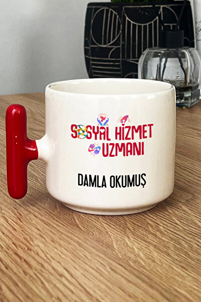 Hedizu Kişiye Özel Sosyal Hizmet Uzmanı Kupa Bardak T Kulplu Kırmızı