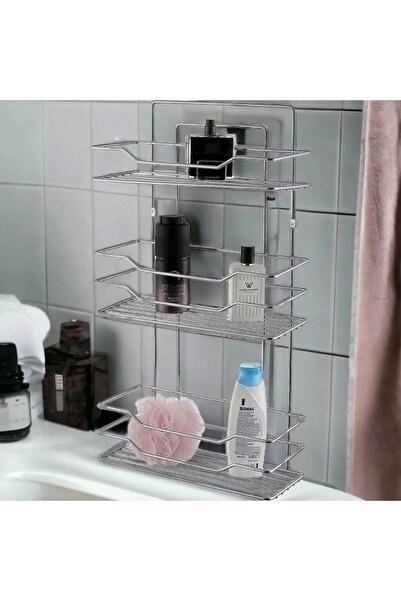 LarinHome Üç Raflı Krom Banyo Şampuanlığı, Banyo Tel, Şampuanlık