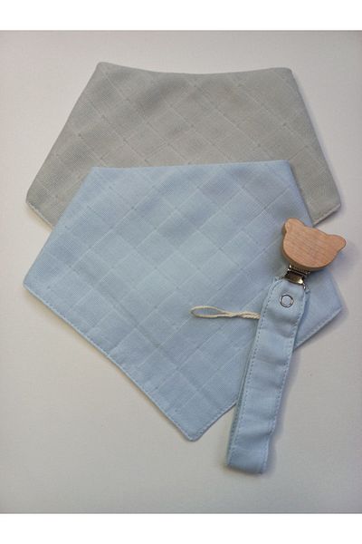 sbbaby Muslin Baby Food Bib with Wooden Clip Pacifier Strap Set of 3