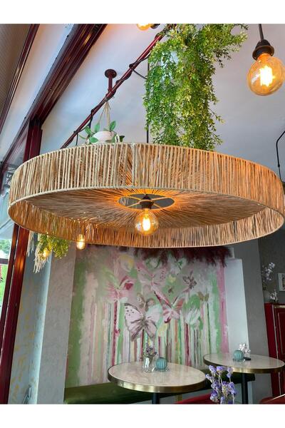 MDZN Hasır Avize 65x65cm Bohem Avize Jüt Avize Oda Mutfak Salon Avize Kafe Restoran Avize