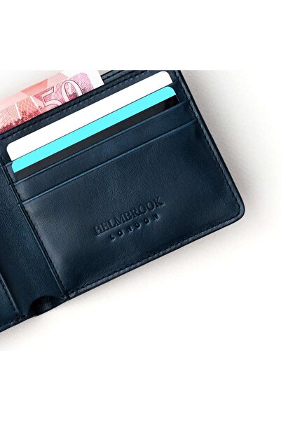HELMBROOK Eldridge pentru bărbați - piele albastru închis, design subțire, portofel cu protecție RFID cu mai multe compartimente