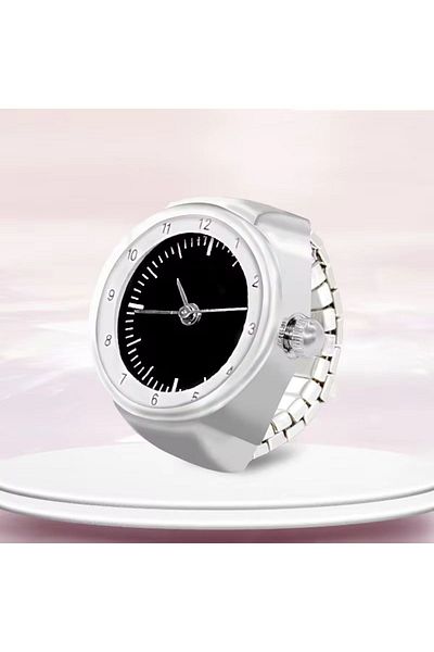 Bozhi Vintage Punk Ring Watch - White, Mini, Elastic Strap, Quartz