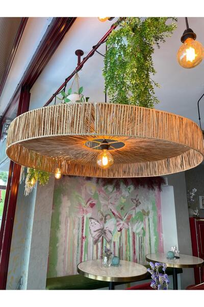 MDZN Hasır Avize 65x65cm Bohem Avize Jüt Avize Oda Mutfak Salon Avize Kafe Restoran Avize