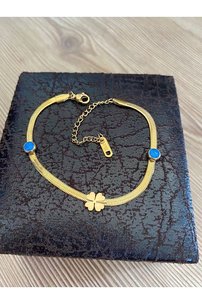 İpozi Evil Eye Beaded Chain Steel Clover Bracelet