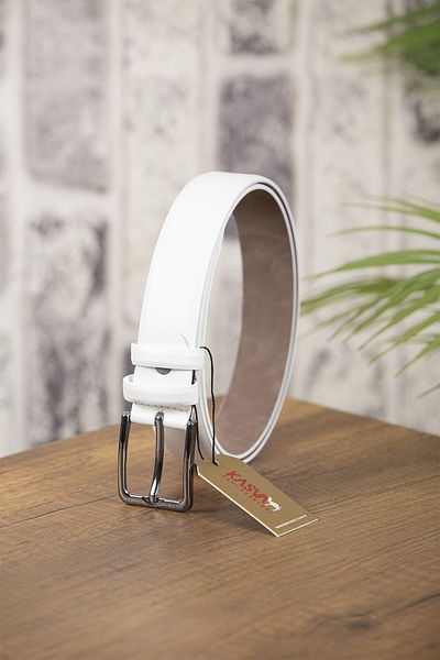 KASVA DERİ 3.5 Cm White Original Leather Belt