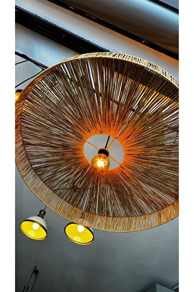 MDZN Hasır Avize 65x65cm Bohem Avize Jüt Avize Oda Mutfak Salon Avize Kafe Restoran Avize