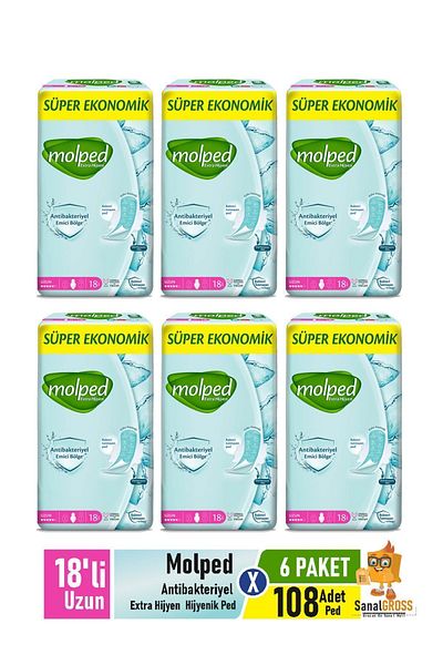Molped Extra Hygienic Pads 18 Pack Long x 6 Pack