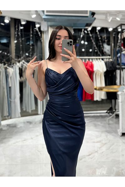 missswans Μίνι φόρεμα Lamedore Draped Stone Strap Midnight Blue