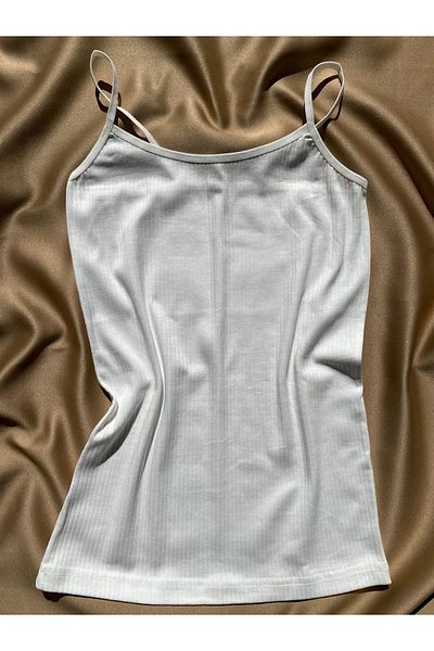 LEYNA BUTİK Corduroy, Cotton, Lycra, 4 Women's Rope Strap Ribbed Undershirt (2 Skin - 2 White)