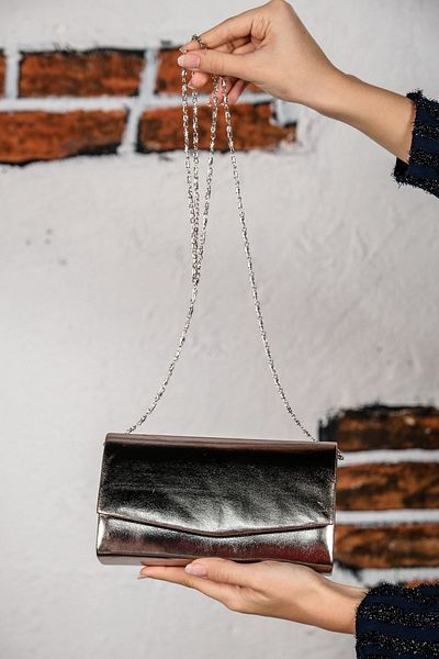 ROZA CANTA Women's Anthracite Patent Leather Mini Box Shoulder Evening Dress Bag