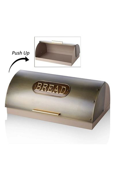 LUCKYHOMES Custom Paint Galvanized Oval Bread Bowl Cream Gold, Bread Box And Basket 40cm x 25cm x 17.2cm