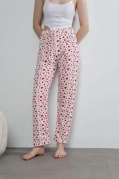 Arvin Pijama Pantaloni de pijama subțiri cu talie elastică pentru femei cu model de inimă