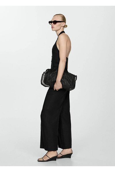 MANGO Woman Halter Collar Linen Vest