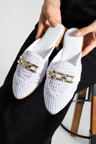 star shoes Γυναικείες παντόφλες με αλυσίδα κλειστή μπροστινή ψάθινη δαντέλα πλεκτά καθημερινά σανδάλια παντόφλες
