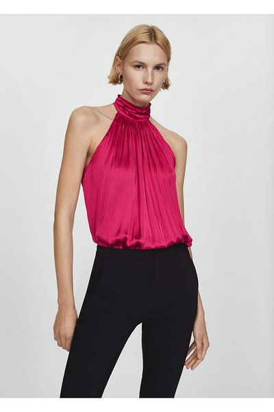 MANGO Woman High Collar - Pleated Blouse Design