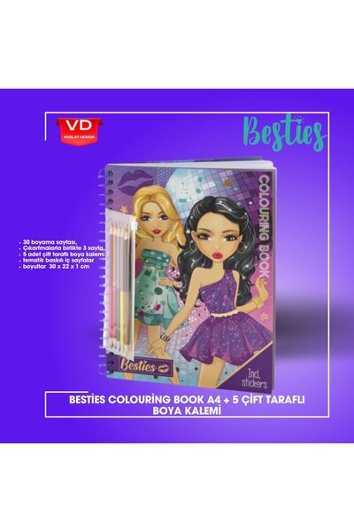 Vuslat Design BESTİES COLOURİNG BOOK STİCKERLI BOYAMA KİTABI A4 30 YAPRAK 10 ...