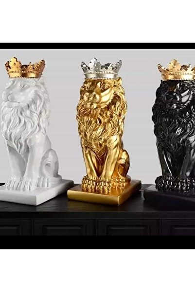 Özar 3 Lü Takım Siyah Beyaz Gold 17cm Aslan Kral Büst Biblo