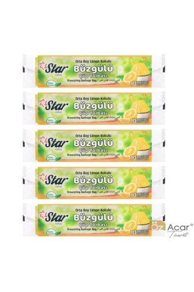 Star Plus Drawstring Medium Size Garbage Bag 5 Pack Lemon Scented 55X60 cm
