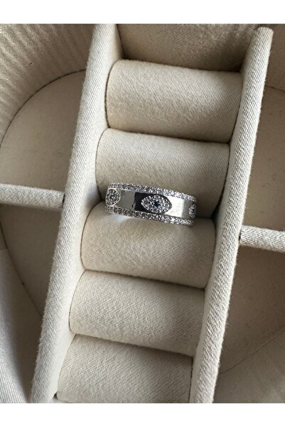 ringbox Lacivert Taşlı Evil Eye Gümüş Renkli Yüzük