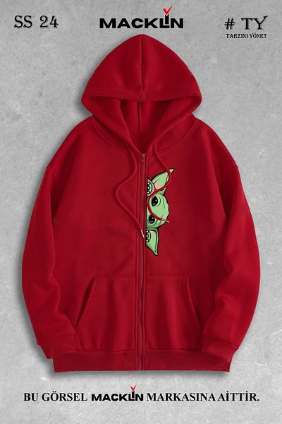 macklin Baby Yoda Printed Unisex Hooded Sweatshirt - Zippered Fleece Jacket