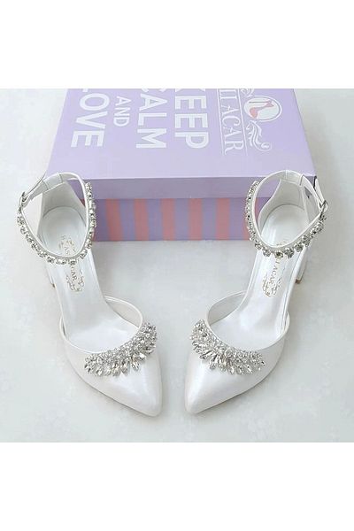 ASLIACAR 6.5 Cm Heeled Jewelled Design Stiletto Wedding Dress Shoes Aslı Acar