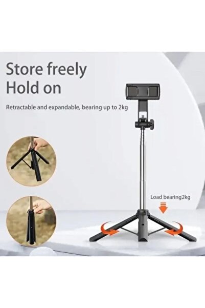 Asfal Gopro Uyumlu, Bluetooth Kumandalı, 170 Cm Selfie Çubuğu Ve Tripod Telefon Tutacağı