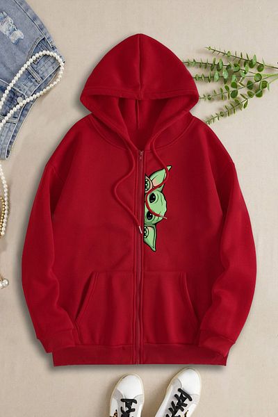 macklin Baby Yoda Printed Unisex Hooded Sweatshirt - Zippered Fleece Jacket