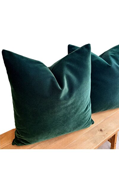 Arasta Design 2'Li Set Kırlent Kılıfı, Zümrüt Yeşili, Kadife, Dekoratif Kırle...