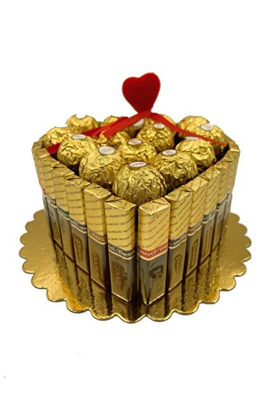 Ferrero Rocher Merci Kalp Çikolata Hediye Çikolata Sepeti Aranjmanı Büyük Boy Pasta Çikolata