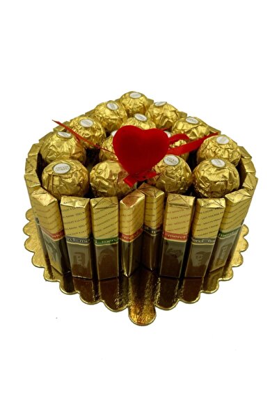 Ferrero Rocher Merci Kalp Çikolata Hediye Çikolata Sepeti Aranjmanı Büyük Boy Pasta Çikolata