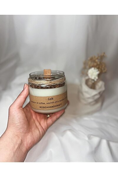 RoseaHandcraft Kahveli Kavanoz Mum (AHŞAP HEDİYE KUTULU)