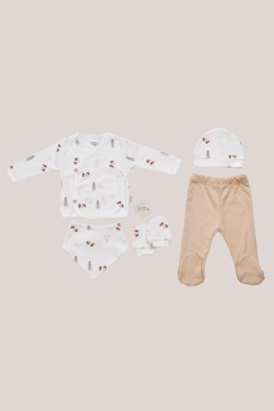 e&f Store 5’li Yenidoğan Hastane Çıkışı Seti - %100 Doğal Pamuklu - Oeko Tex Sertifikalı - Doğa Desenli