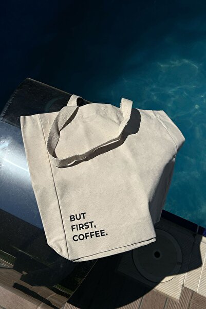 feinas First Coffee Canvas Tote Bag - ÇITçIT Inner Pocket 320GR 100% Cotton