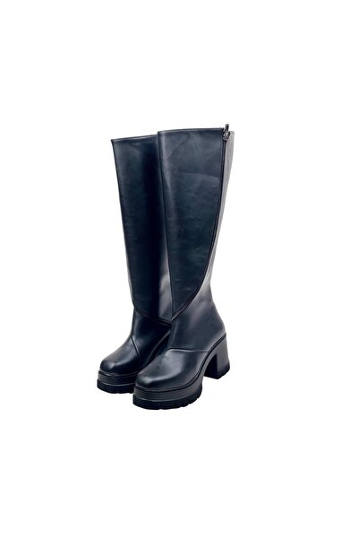 bescobel Cizme Toyhan Negre cu Toc Inalt - Fermoar Lateral, 9 Cm