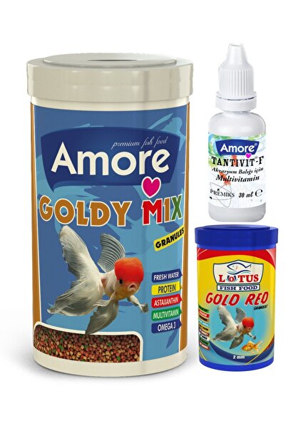 AMORE Goldy Mix Ve Gold Red Granules 1000+100ml Japon Balığı Yemi Ve Vitamini
