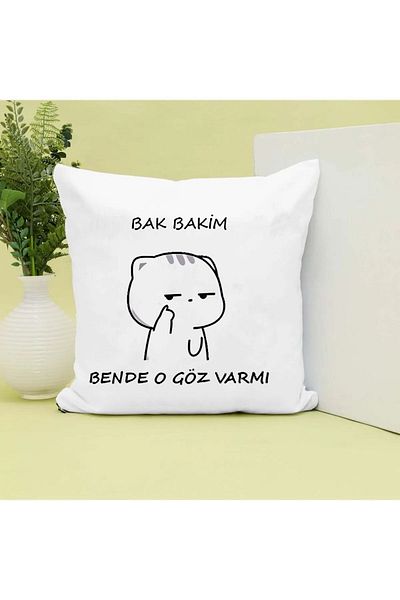 GünayStore Look, Do I Have That Eye? Written Mochi Cat Printed Gift Pillow