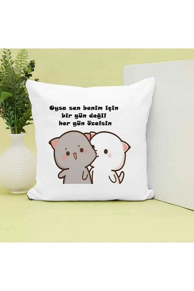 GünayStore Oysa Nu e o zi pentru mine, ești special în fiecare zi Pernă imprimată cu pisică Mochi scrisă
