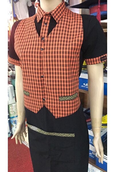 ETKİN Garson Alpaka Tişört Yelekli Önlük Kırmızı Turuncu Teşil