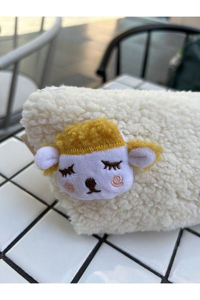 sumicorn Cute Lamb Plush Washable Zippered Gingham Lined Cloth Pen Holder Pencil Case Makeup Bag