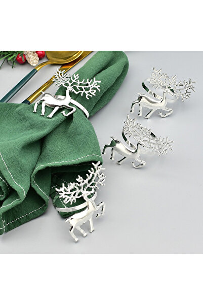mutlu adım 4 Pieces 4cm Metal Napkin Holder New Year with Deer
