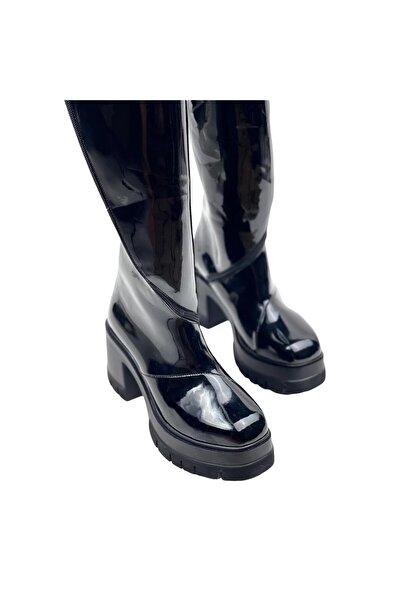 bescobel ToYhan Black Patent Leather - High Heel Zippered 9 cm Women's Boots