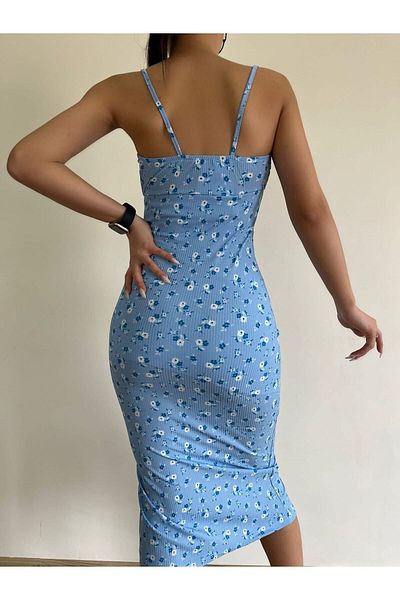 CİZA MODA Rochie lungă de zi cu bretele cu fustă cu imprimeu floral