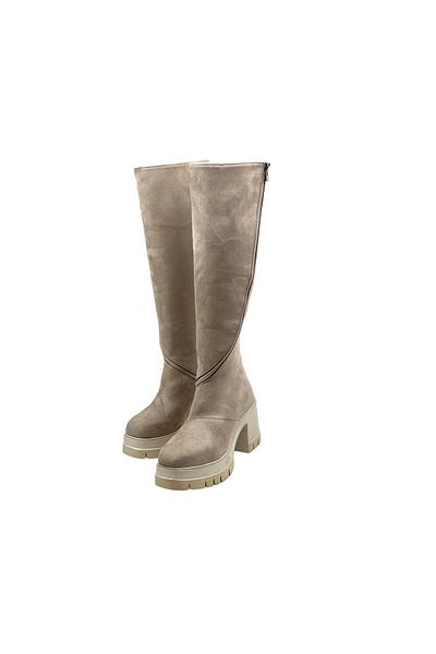 bescobel Beige Suede High Heel Boots - Side Zipper, 9 Cm
