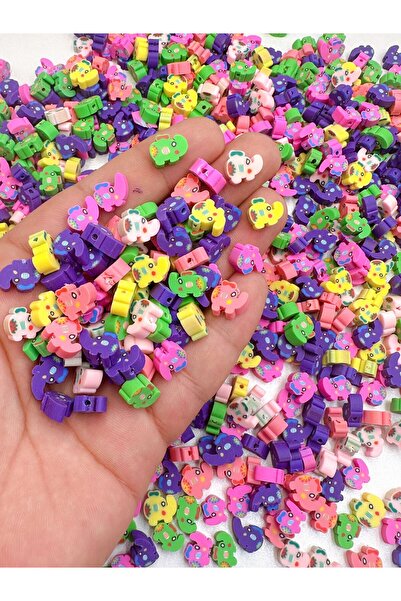 Ebruli Boncuk 10mm Renkli Filler Figür Fimo Boncuk Takı Yapımı Bead (100 Adet)
