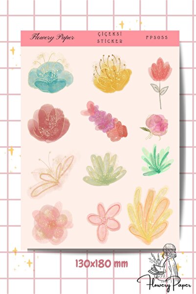 Flowery Paper Şeffaf Çiçeksi Sticker-Defter ,Ajanda , Journal, Scrapbook ve H...