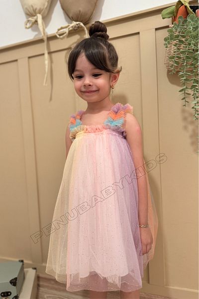 penu baby kids Colorful GliTTer Tulle STrap Dress for Baby Girl