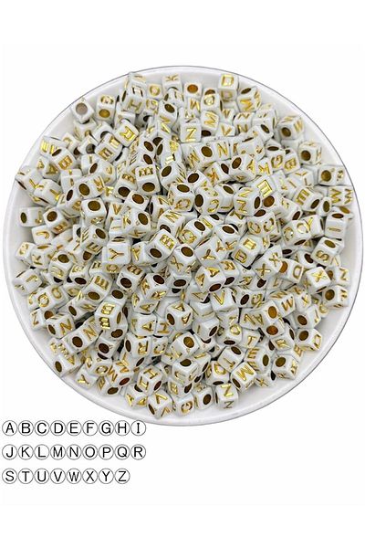 Hobimos 7X7Mm White Gold Letter Beads - Dice Jewelry Beads, 50Gr~300Pcs